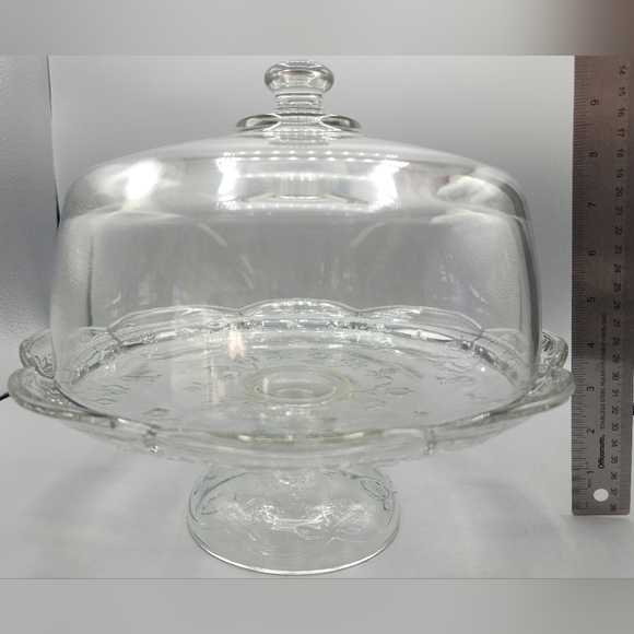 Beautiful Glass Cake Plate with Covered Dome Floral Print VNTG - Picture 5 of 10